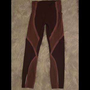 Half burgundy half rosewood lululemon leggings